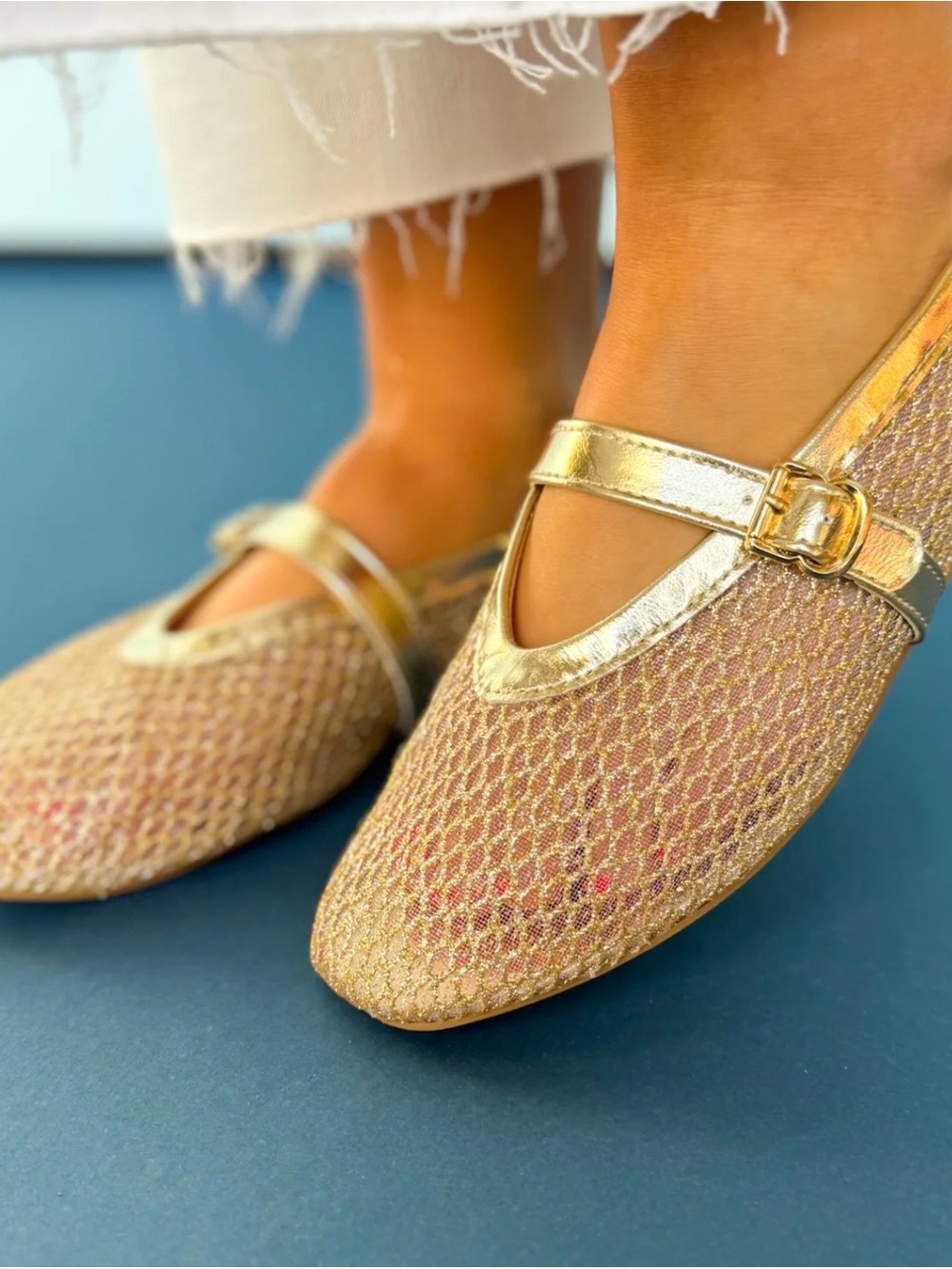 BAMBOO Gold Mary Jane Flats with Metallic Strap